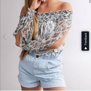 Daytrip Off the Shoulder Snake Print Mesh Top